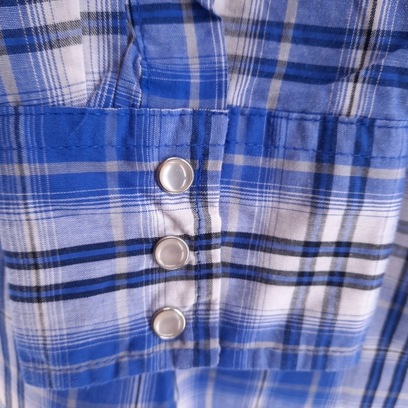 Wrangler Wrancher Western Blue Plaid Shirt Size Men's Xl Pearl Snap Long Sleeve - Picture 6 of 11